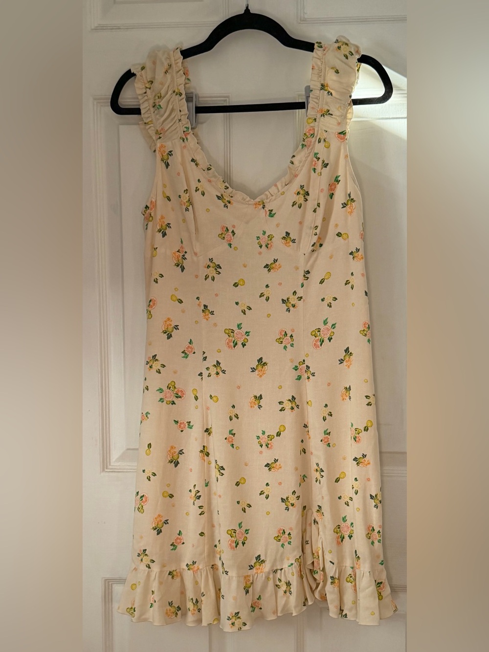 Free People Floral Citrus Mini Dress S Ruffle Open Back Tie Cream